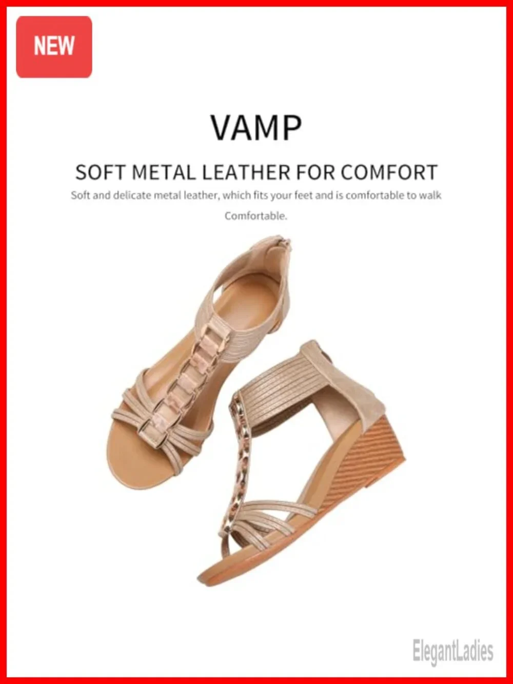 Low Heel Platform Wedge Sandals with Back Zipper PU Leather